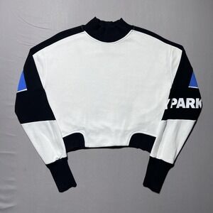 Ivy‎ Park Sweatshirt Womens Small White Black Blue Colorblock Mock Neck Cropped